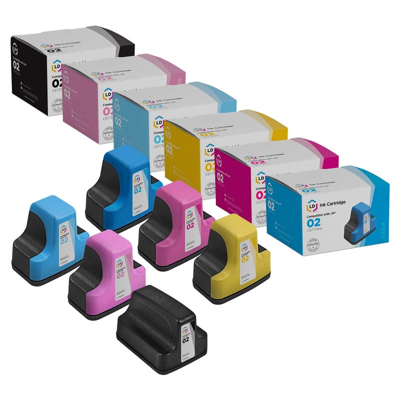 LD Remanufactured Ink Cartridge Replacements for HP 02 (1 Black, 1 Cyan, 1 Magenta, 1 Yellow, 1 Light Cyan, 1 Light Magenta, 6-Pack) - Image 1